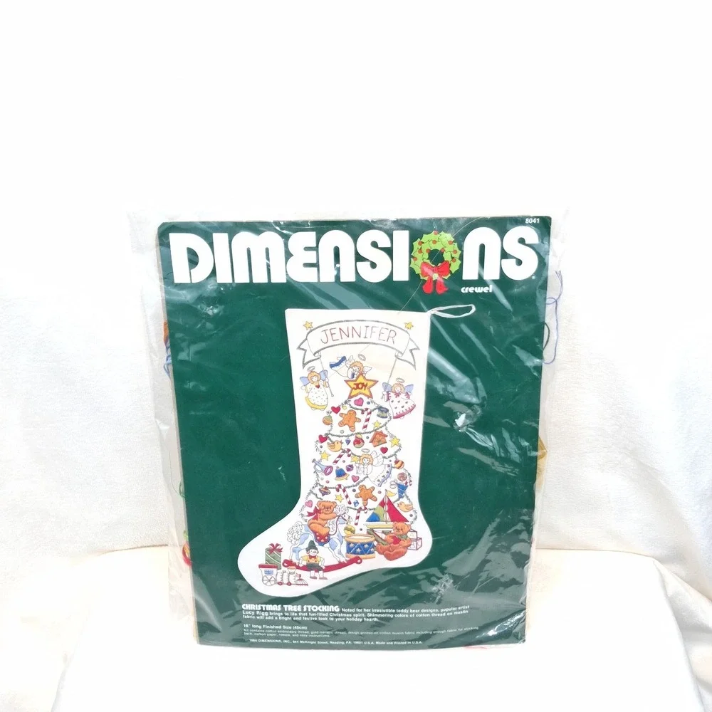Vtg Dimensions Crewel Christmas Stocking Stitched Lucy Rigg # 8041 READ